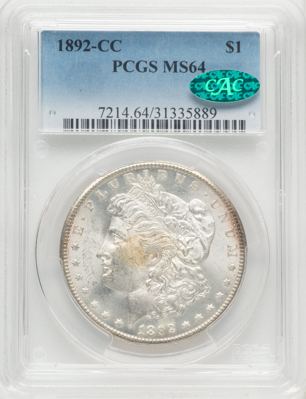 1892-CC $1 CAC Morgan Dollar PCGS MS64