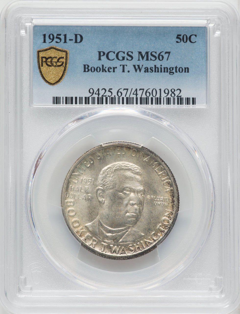 1951-D 50C Booker T. Washington Commemorative Silver PCGS MS67