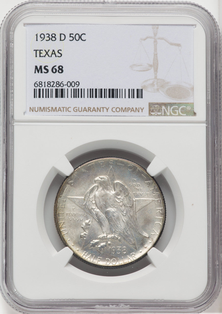 1938-D 50C Texas Commemorative Silver NGC MS68