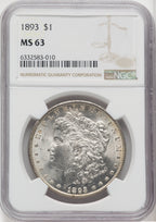 1893 $1 Morgan Dollar NGC MS63