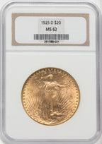 1925-D $20 Saint-Gaudens Double Eagle NGC MS62