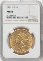 1862-S $20 Liberty Double Eagle NGC AU58