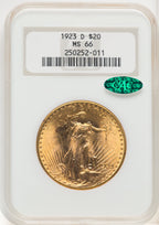 1923-D $20 CAC Saint-Gaudens Double Eagle NGC MS66