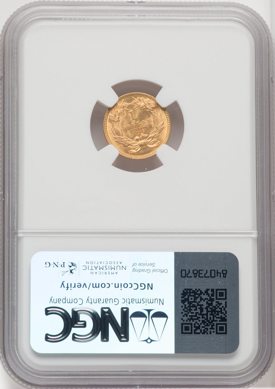 1887 G$1 Gold Dollar NGC MS67+