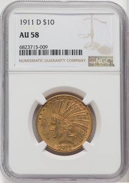 1911-D $10 Indian Eagle NGC AU58