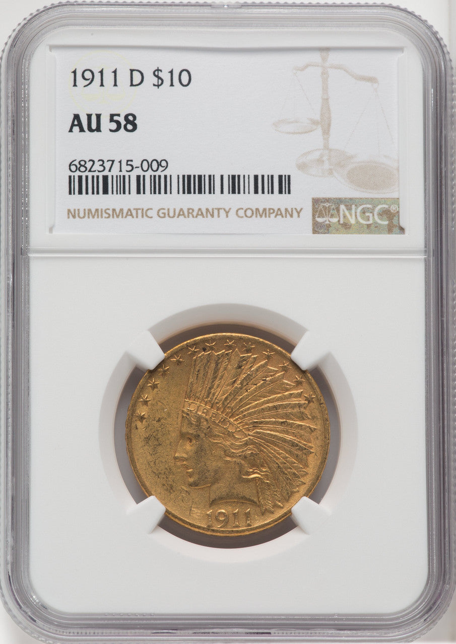 1911-D $10 Indian Eagle NGC AU58