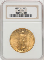 1925-S $20 Saint-Gaudens Double Eagle NGC MS61