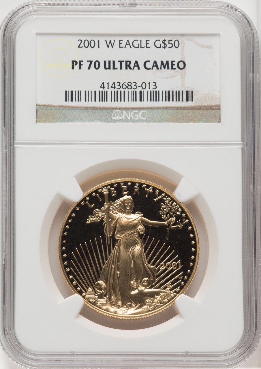 2001-W $50 One-Ounce Gold Eagle Brown Label NGC PF70