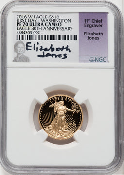 2016-W $10 Quarter-Ounce Gold Eagle 30th Anniversary NGC PF70 Jones Signed