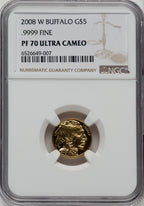 2008-W $5 Tenth-Ounce Gold Buffalo .9999 Fine Gold Brown Label NGC PF70