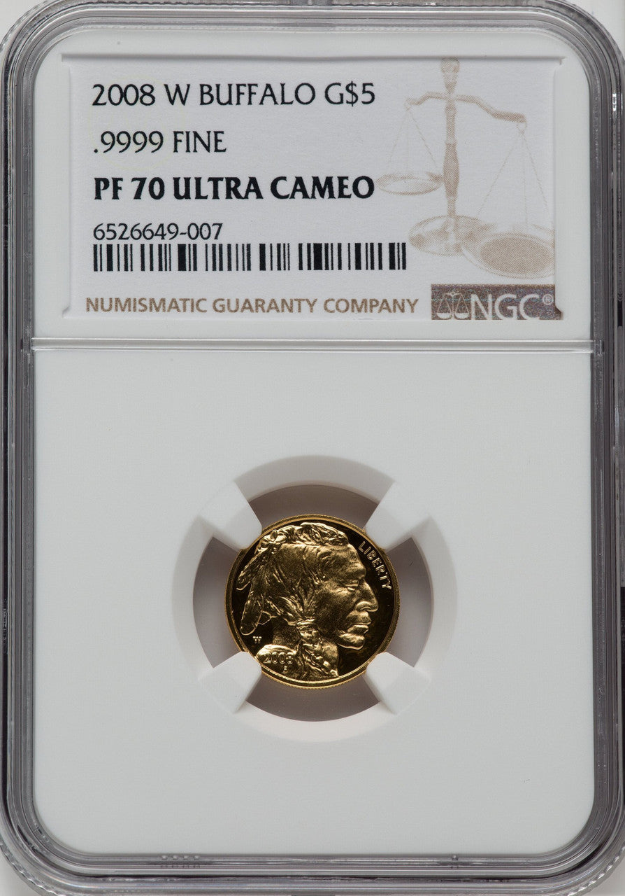 2008-W $5 Tenth-Ounce Gold Buffalo .9999 Fine Gold Brown Label NGC PF70