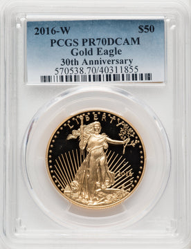 2016-W $50 One-Ounce Gold Eagle 30th Anniversary Blue Gradient PCGS PR70