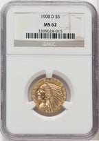 1908-D $5 Indian Half Eagle NGC MS62