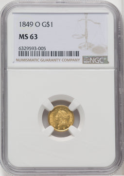 1849-O G$1 Open Wreath Gold Dollar NGC MS63