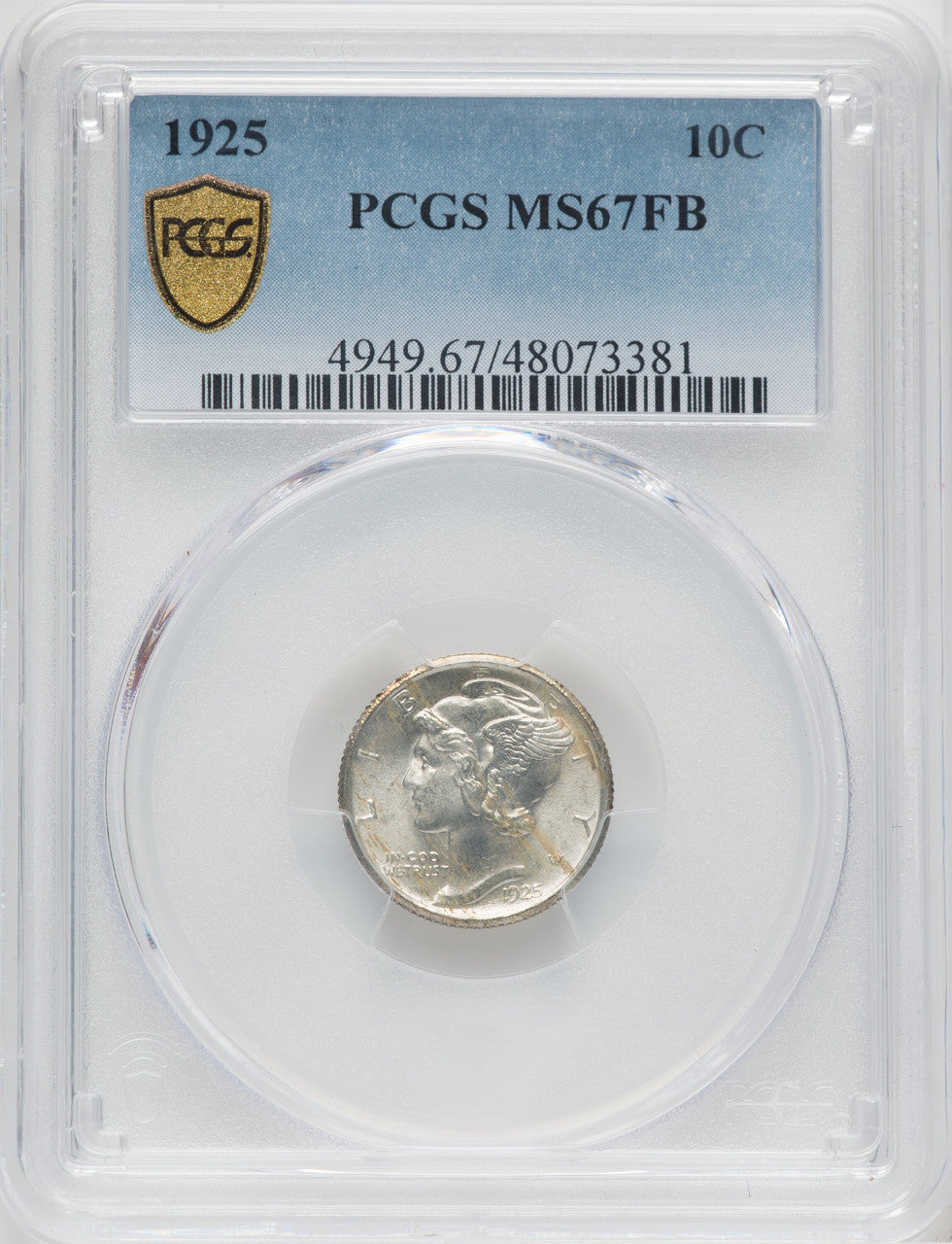 1925 10C FB Mercury Dime PCGS MS67