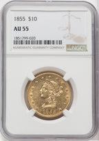 1855 $10 Liberty Eagle NGC AU55