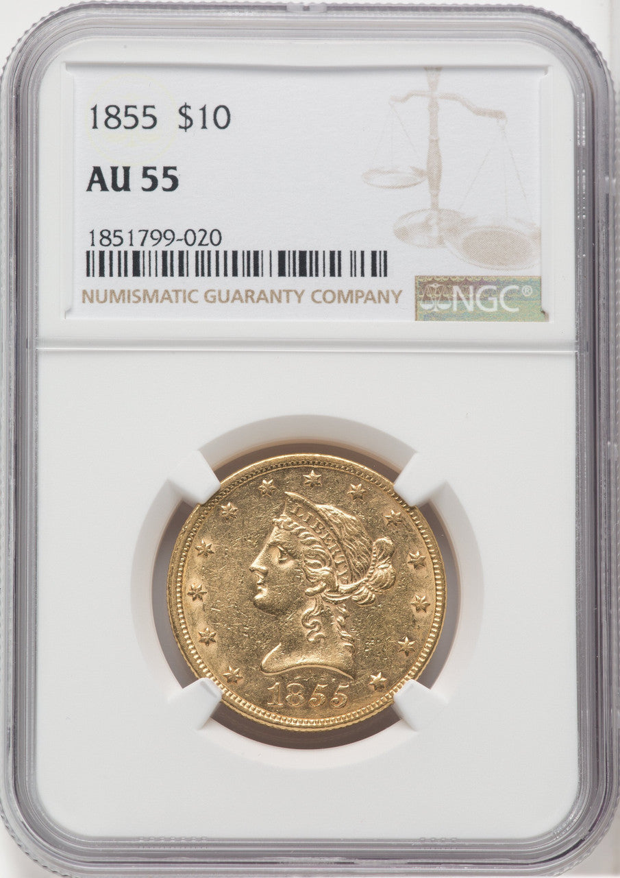 1855 $10 Liberty Eagle NGC AU55