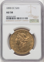 1890-CC $20 Liberty Double Eagle NGC AU58