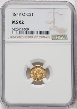 1849-O G$1 Open Wreath Gold Dollar NGC MS62