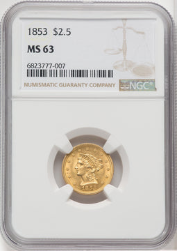 1853 $2.50 Liberty Quarter Eagle NGC MS63