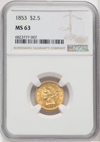 1853 $2.50 Liberty Quarter Eagle NGC MS63