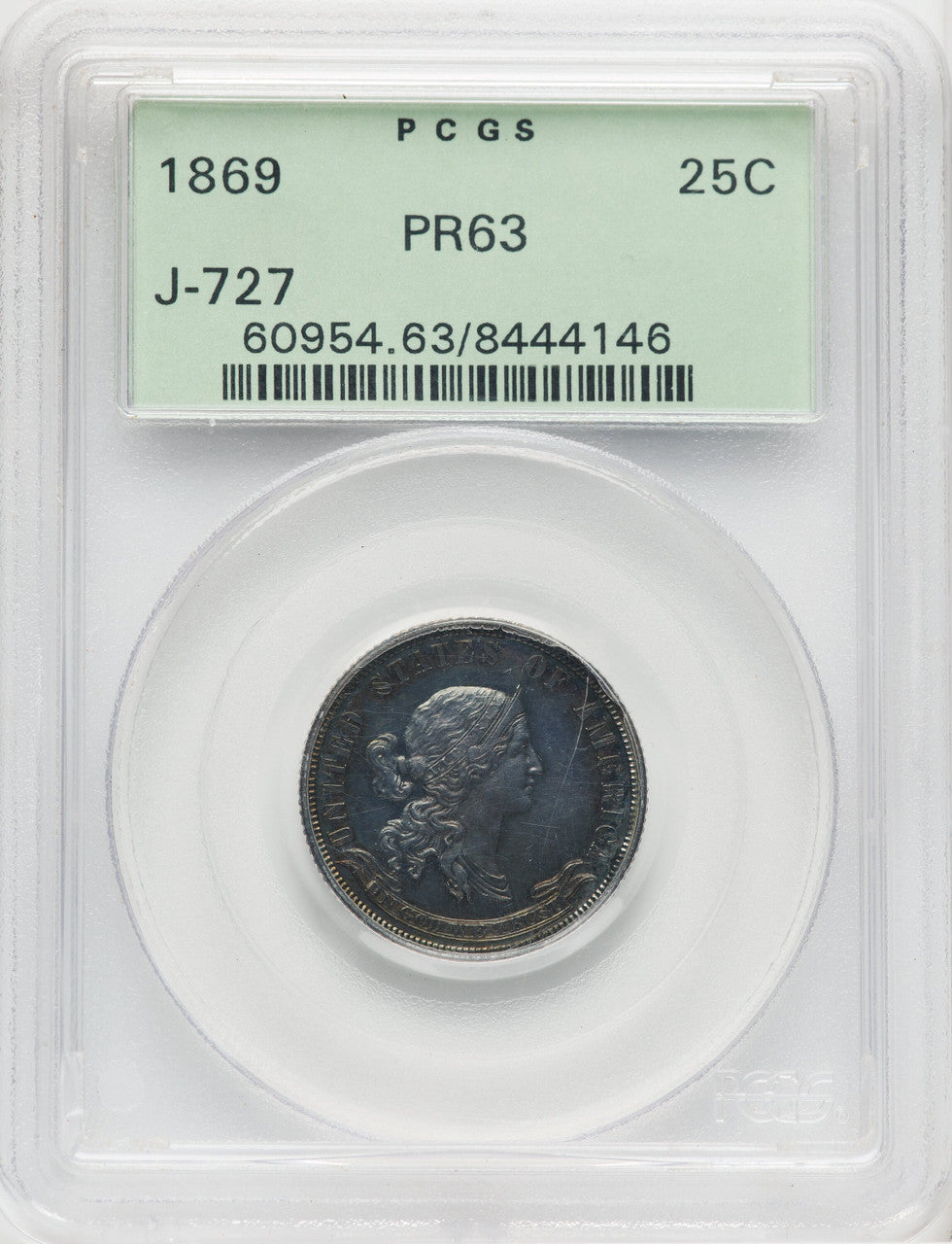 1869 25C J-727 Patterns PCGS MS63