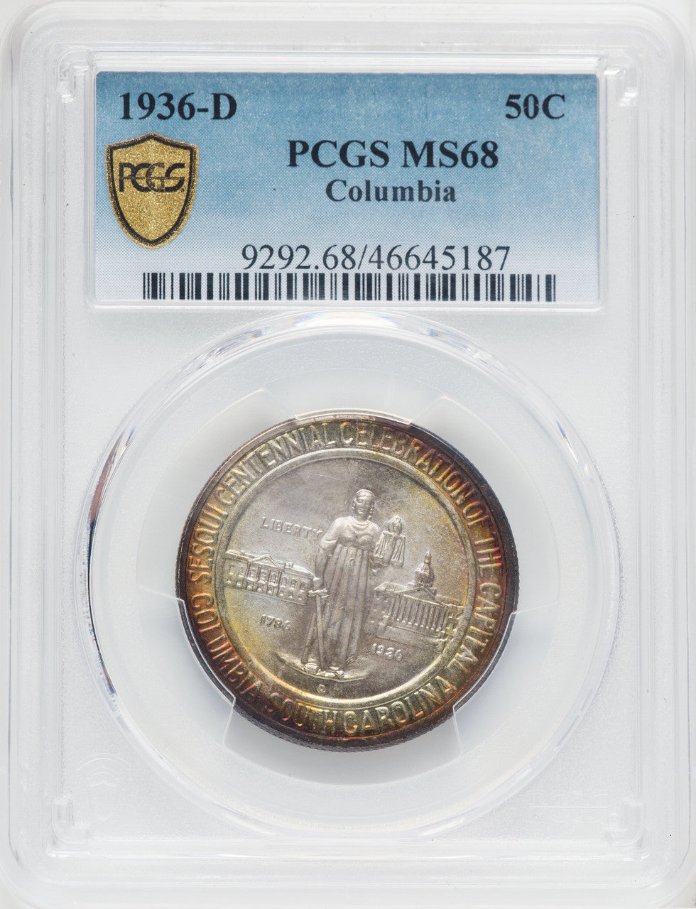 1936-D 50C Columbia Commemorative Silver PCGS MS68