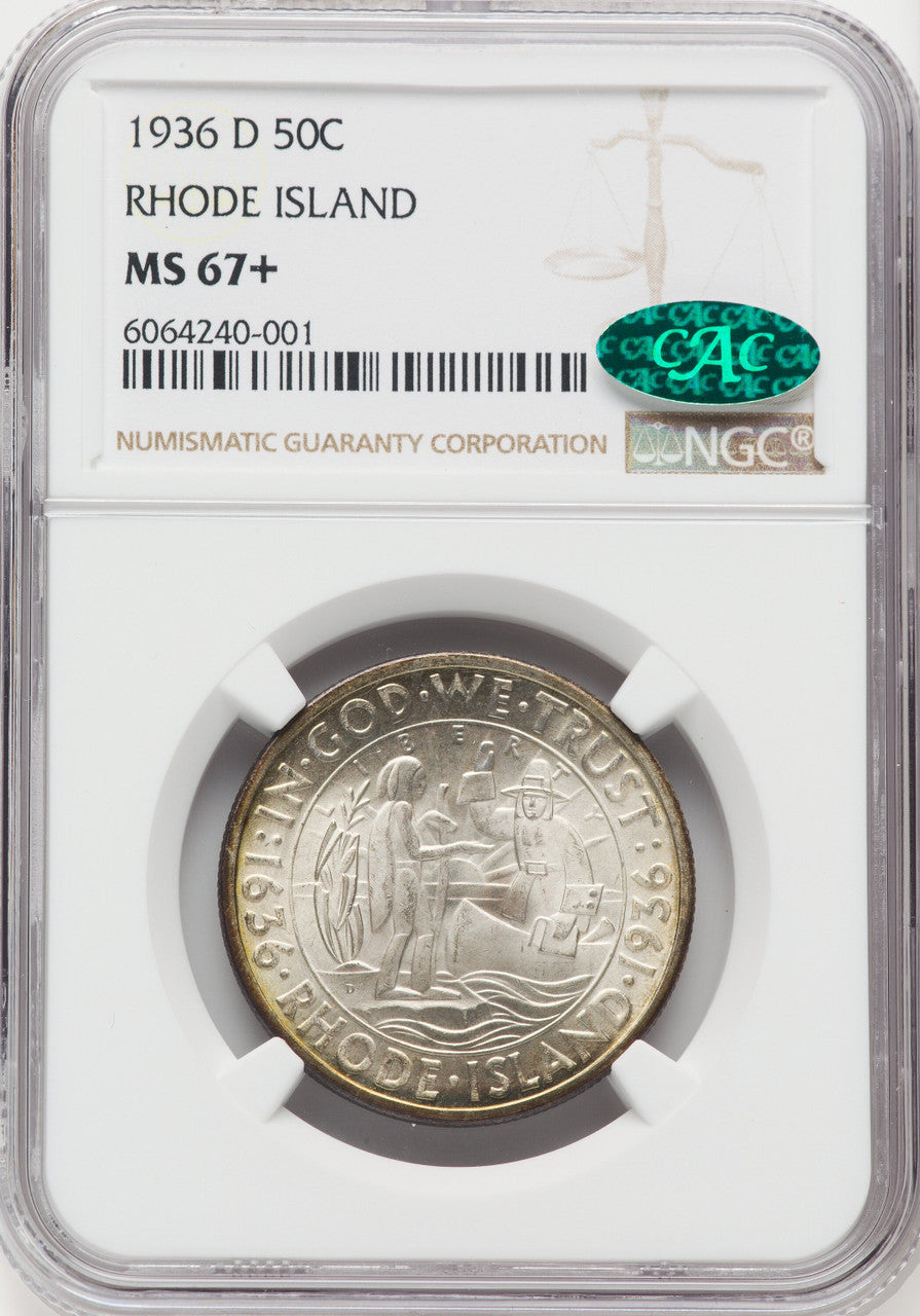 1936-D 50C Rhose Island CAC Commemorative Silver NGC MS67+