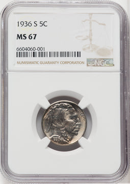 1936-S 5C Buffalo Nickel NGC MS67