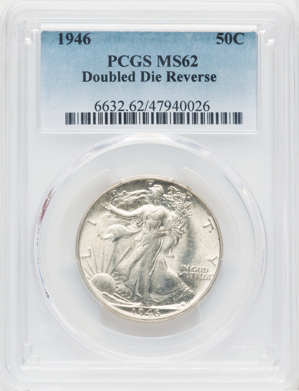 1946 50C Doubled Die Reverse Walking Liberty Half Dollar PCGS MS62