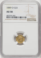 1849-O G$1 Open Wreath Gold Dollar NGC AU58