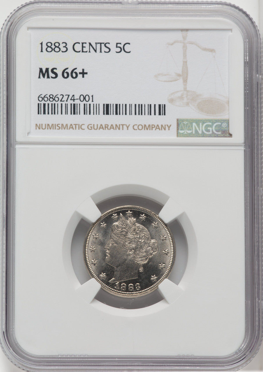 1883 5C WITH CENTS Liberty Nickel NGC MS66+