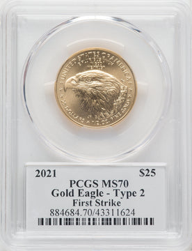 2021 $25 Half-Ounce Gold Eagle Type Two First Strike PCGS MS70