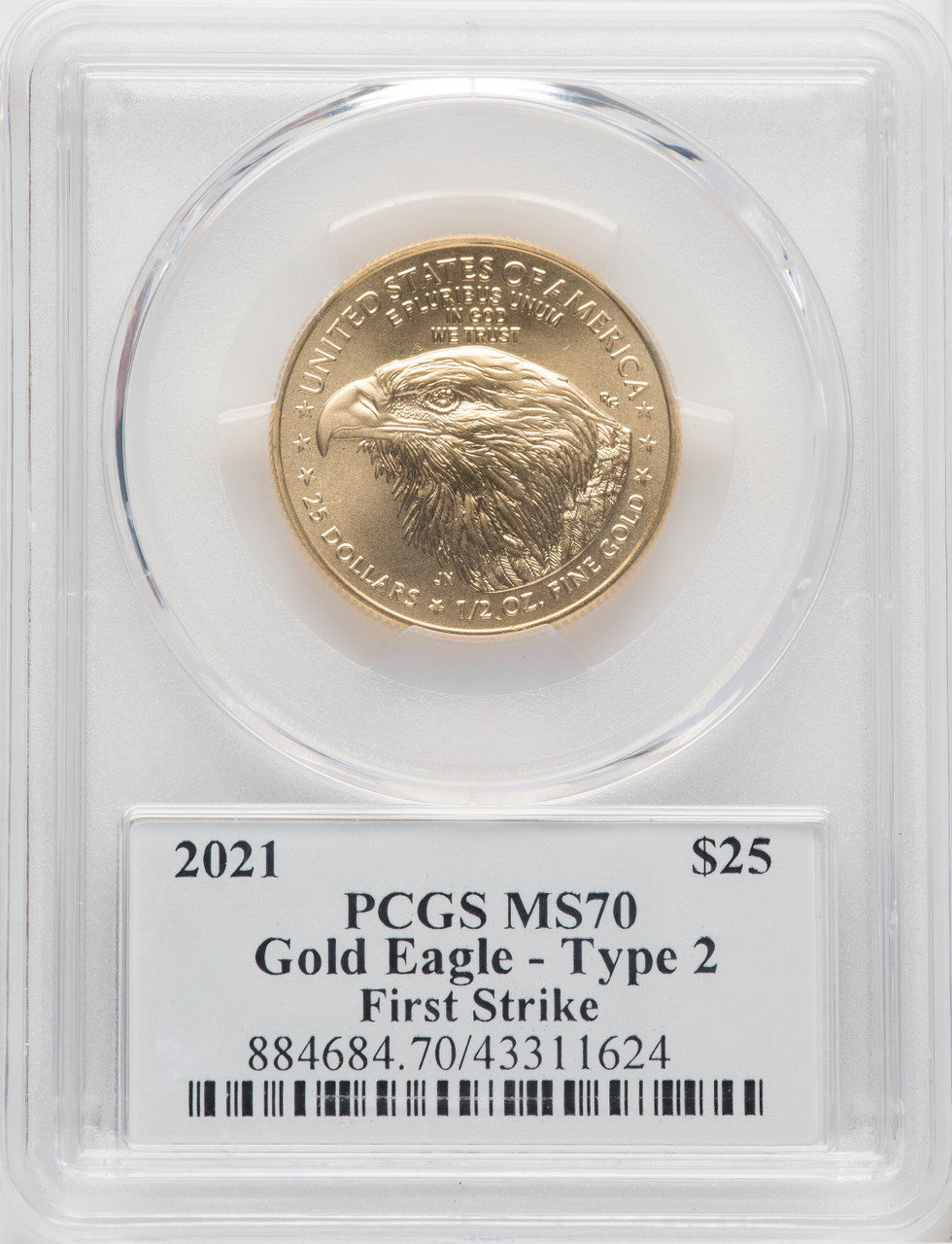2021 $25 Half-Ounce Gold Eagle Type Two First Strike PCGS MS70