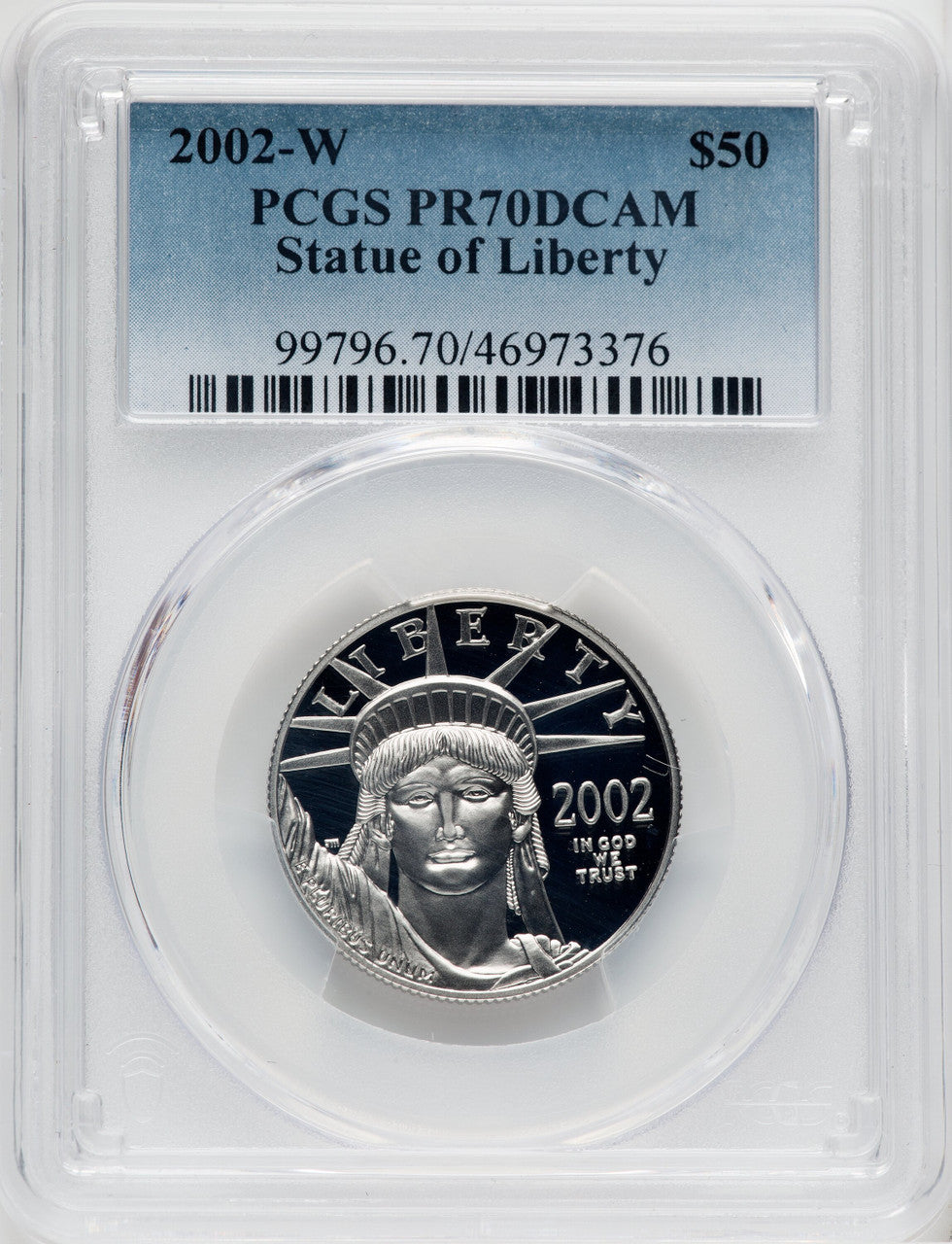 2002-W $50 Half-Ounce Platinum Eagle Blue Gradient PCGS PR70