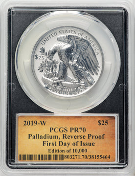 2019-W $25 Palladium Reverse Proof First Day of Issue Thomas Cleveland Scroll PCGS PR70 (765520004)