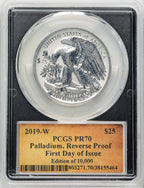 2019-W $25 Palladium Reverse Proof First Day of Issue Thomas Cleveland Scroll PCGS PR70 (765520004)