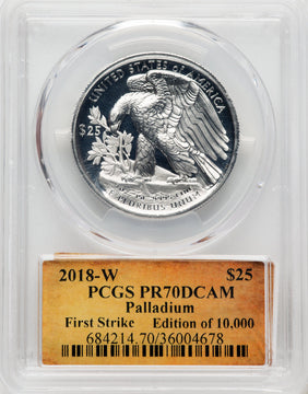 2018-W $25 Palladium First Strike Cleveland Scroll PCGS PR70 (765520001)