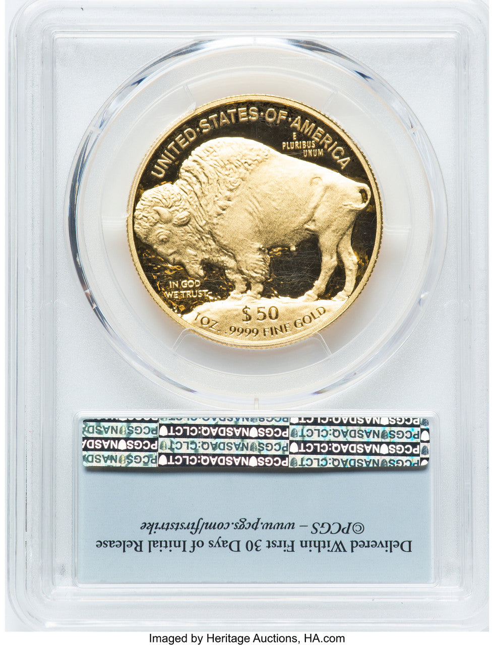 2016-W $50 One-Ounce Gold Buffalo Tenth Anniversary First Strike Buffalo Label PCGS PR70