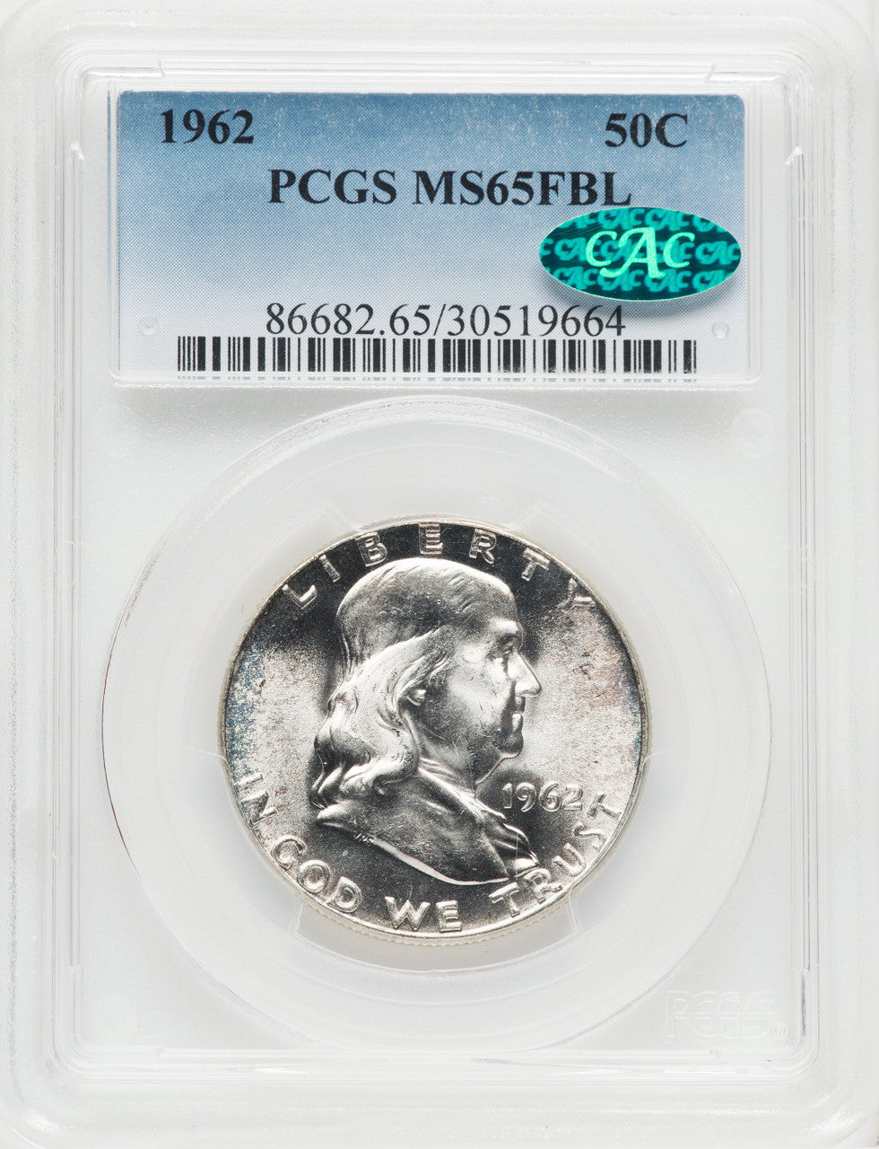 1962 50C FL CAC Franklin Half Dollar PCGS MS65