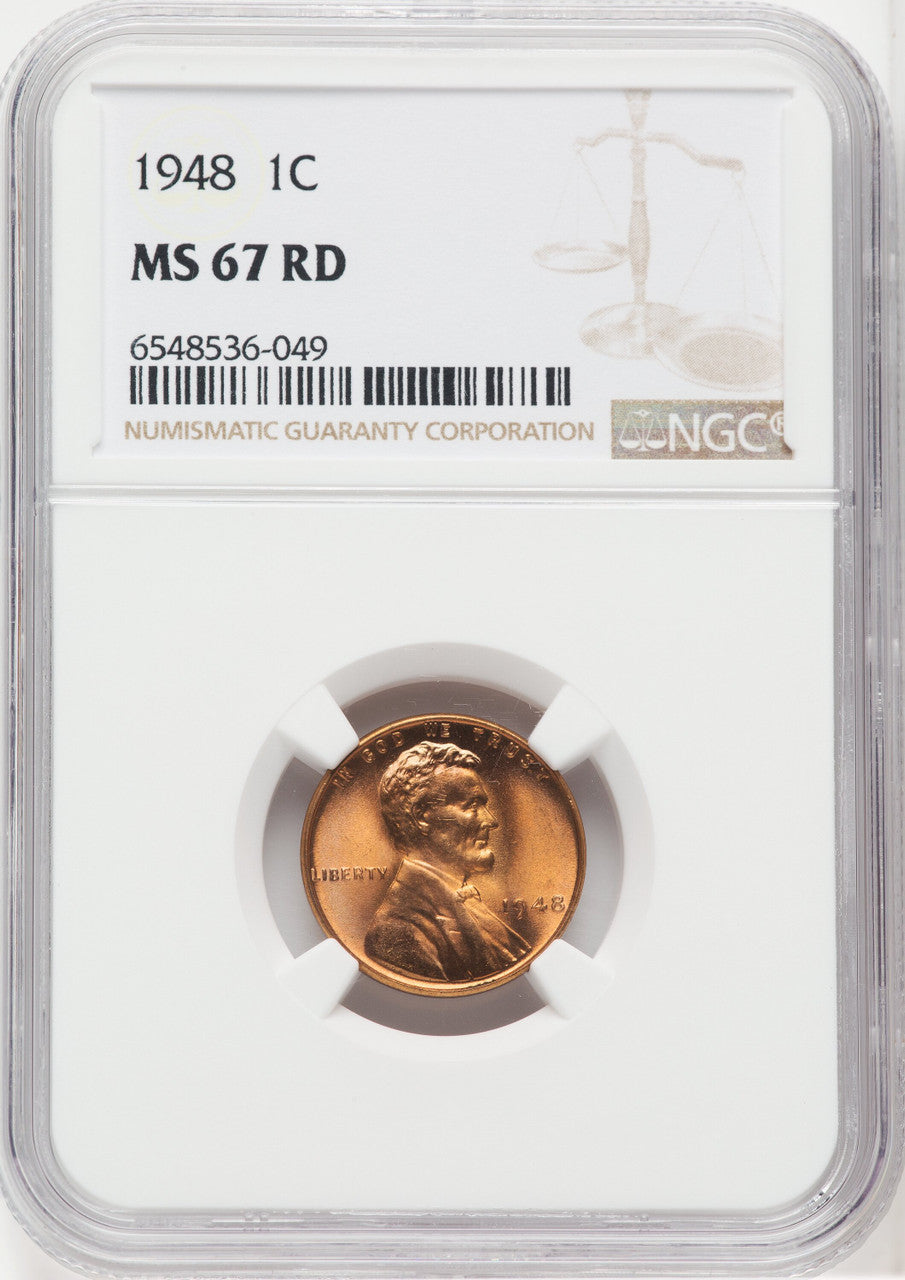 1948 1C RD Lincoln Cent NGC MS67