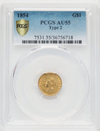 1854 G$1 Type Two Gold Dollar PCGS AU55