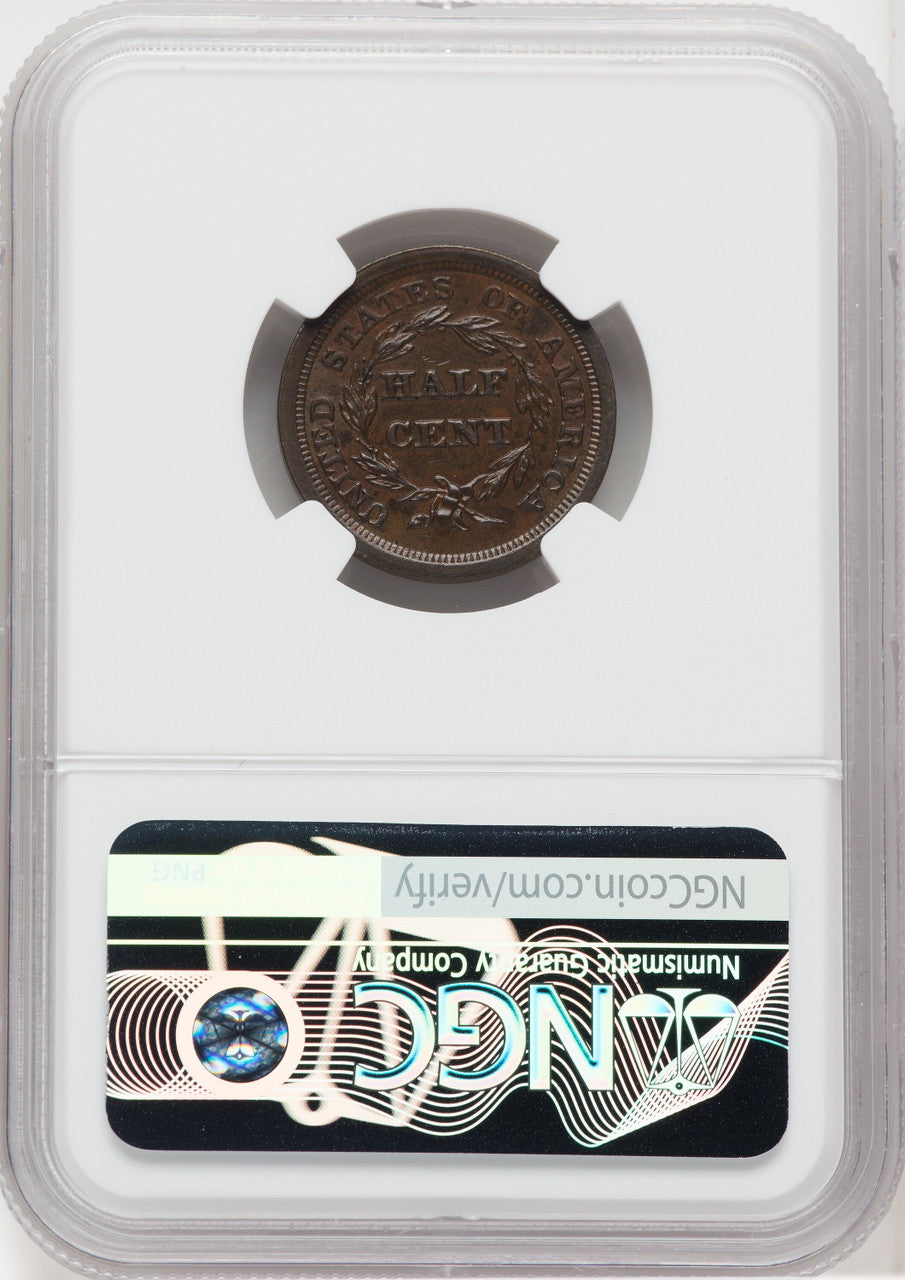 1854 1/2 C C-1 BN Half Cent NGC MS64
