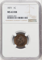 1871 1C RB Indian Cent NGC MS63