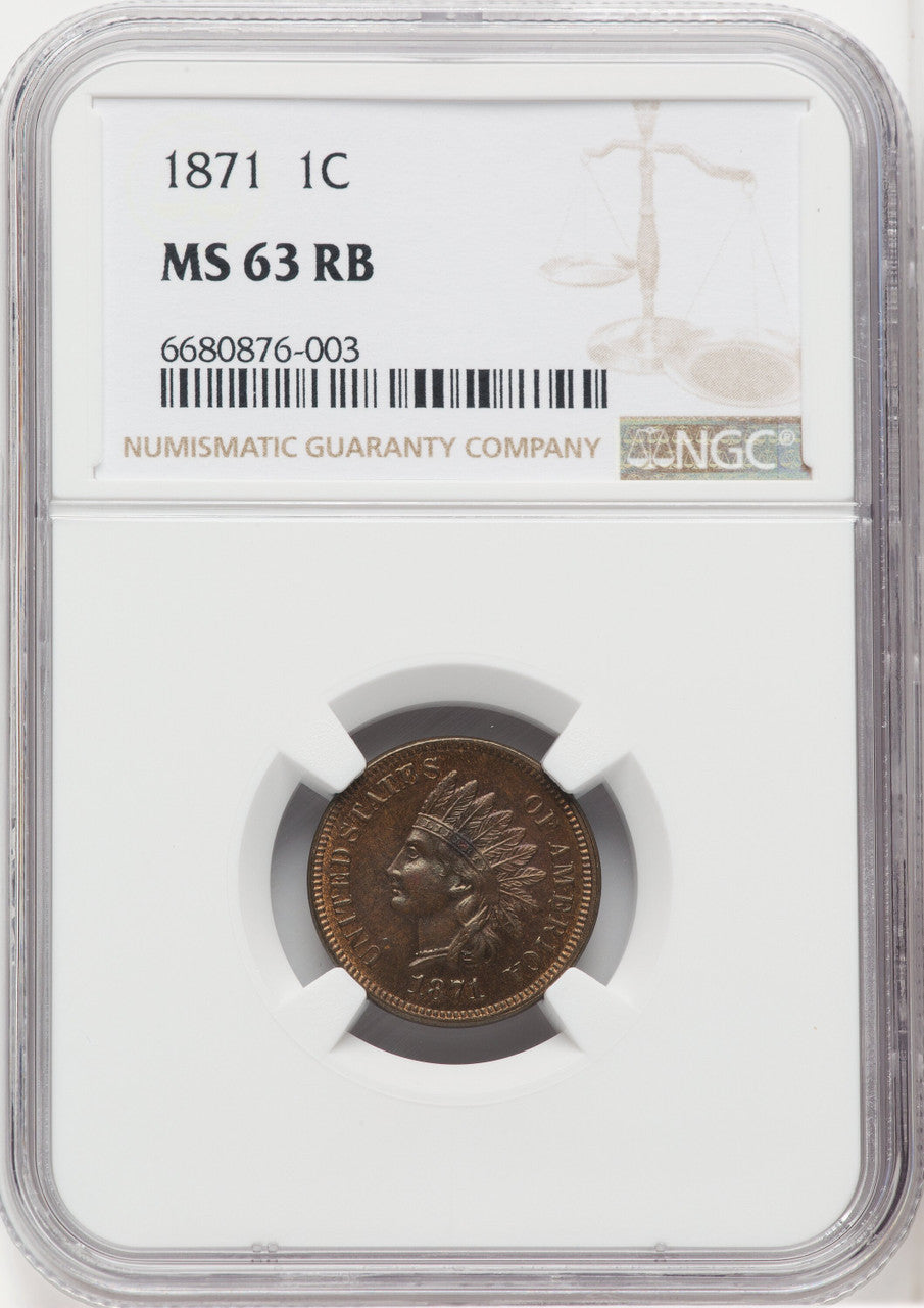 1871 1C RB Indian Cent NGC MS63