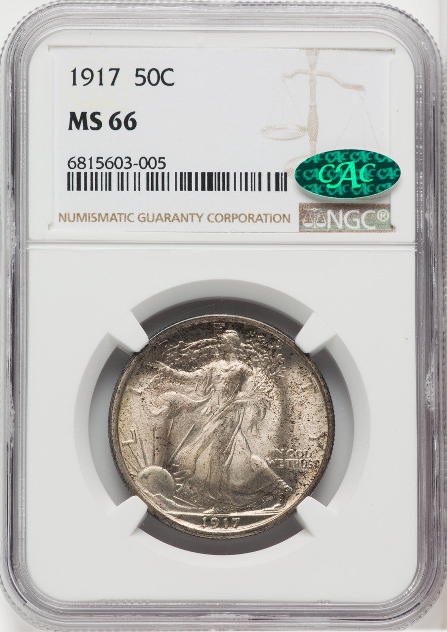 1917 50C CAC Walking Liberty Half Dollar NGC MS66
