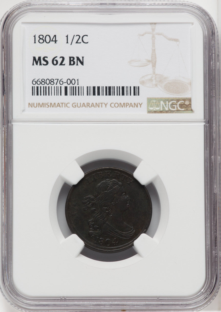 1804 1/2 C Crosslet 4 Stems BN Half Cent NGC MS62