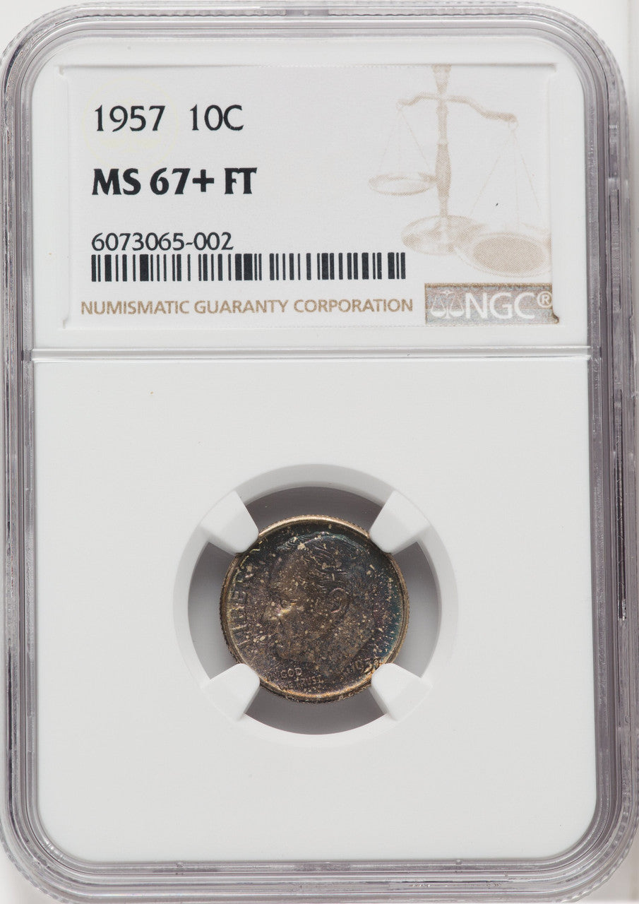 1957 10C FB Roosevelt Dime NGC MS67+