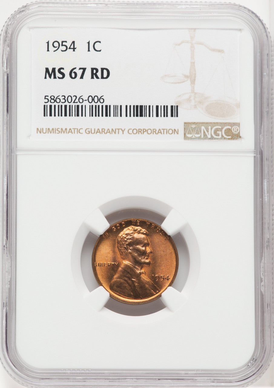 1954 1C RD Lincoln Cent NGC MS67