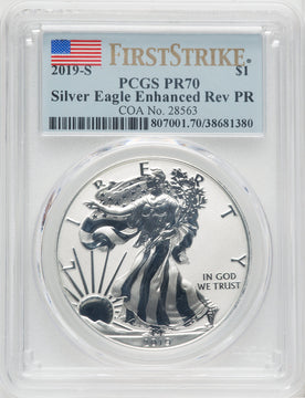 2019-S S$1 Silver Eagle Enhanced Rev First Strike PCGS PR70